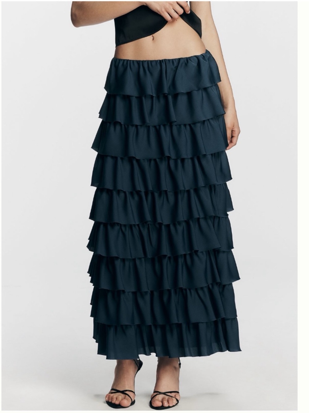 NWT Anthropologie Anthropologie Tiered Silken Maxi Skirt in Vintage Blue, M